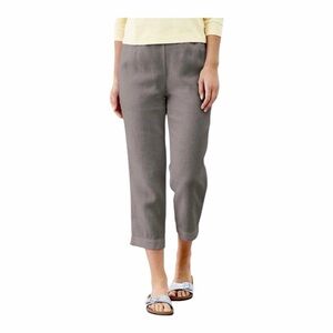 J. Jill 100% Linen Slim Crop Elastic Waist Grey Onyx Petite Large NWT Coastal W1